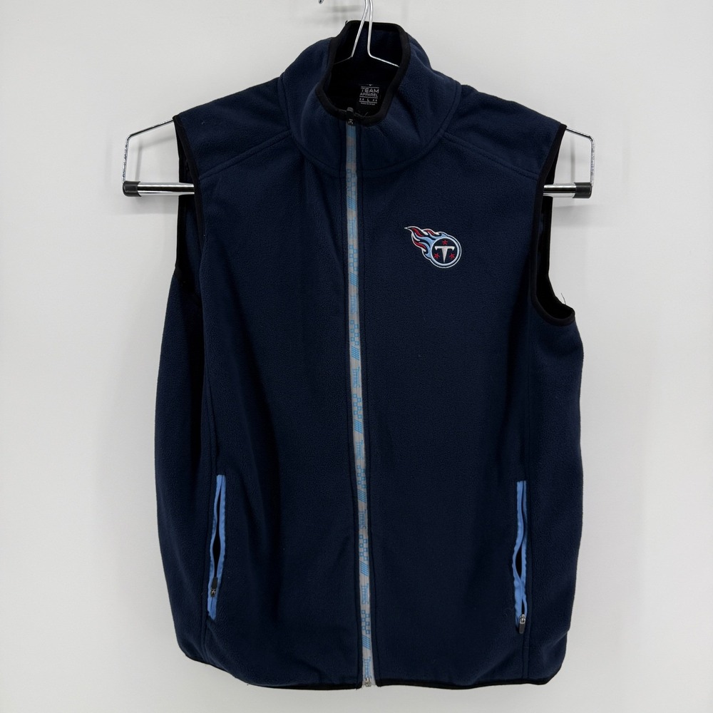 NFL Team Apparel Vest Mens L Navy Blue Solid Polyester Tennessee Titans Logo